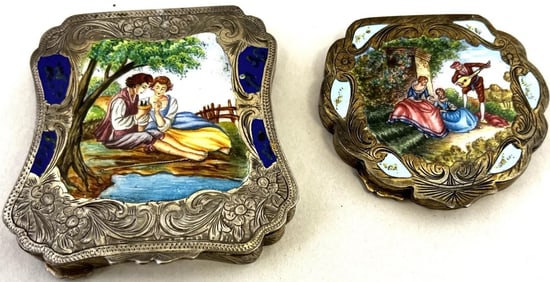 Two European French Silver Enameled Compacts