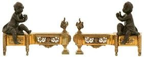 19th Century Pair of French Louis XVI Style Gilt Bronze Fireplace Chenets