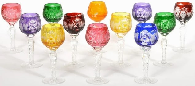 13 PCs Moser Bohemian Cut To Clear Crystal Cordial Glasses