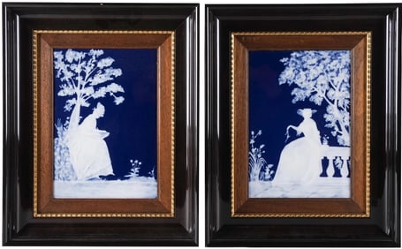 Pair of Large Antique French Limoges Pate-Sur-Pate Porcelain Plaques