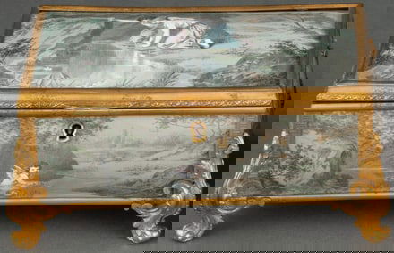 Large Antique 19th C. Continental Enameled Copper and Gilt Metal Jewelry Table Box