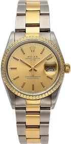 18K & Stainless Rolex 34mm Oyster Perpetual Date Wristwatch Ref: 15223 Circa 1990