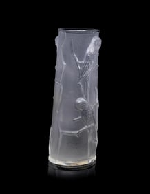 Large 8 1/2" Lalique Paris Parakeet Decorated Crystal Lune Vase
