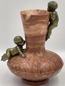 Victorian Bronze and Marble Vase with Children