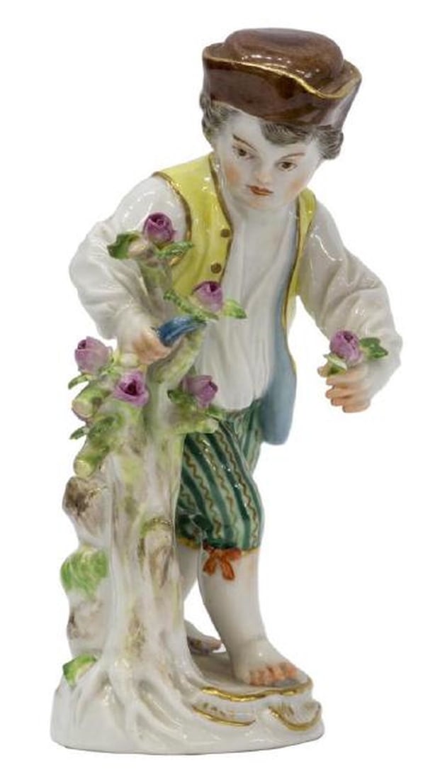 19Th C. Meissen Porcelain Figure Boy Cutting Flowers (1 of 3)