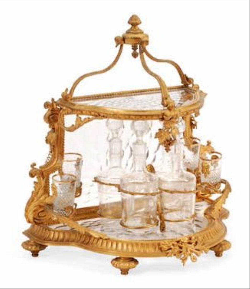 A Louis Xvi Style Gilt Bronze And Glass Convertible: height closed 17 1/2in (44.5cm); height open 25in (63.5cm); width 17in (43.cm