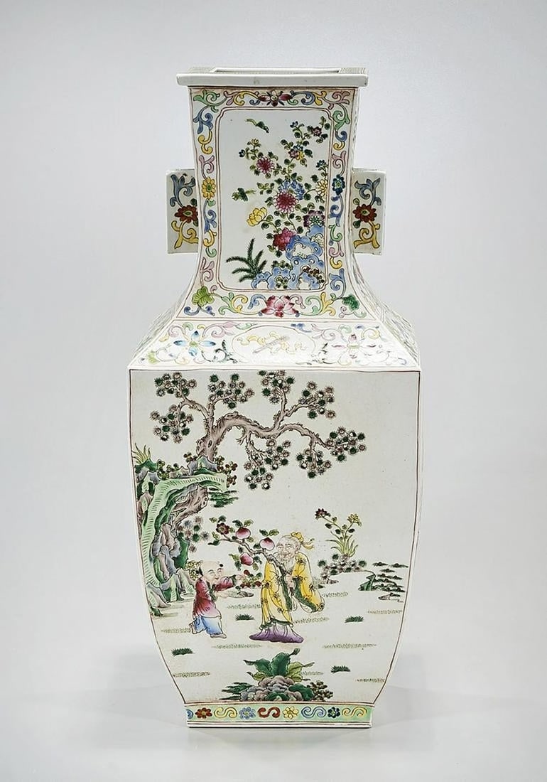 Chinese Enameled Porcelain Four-Faceted Vase (1 of 8)