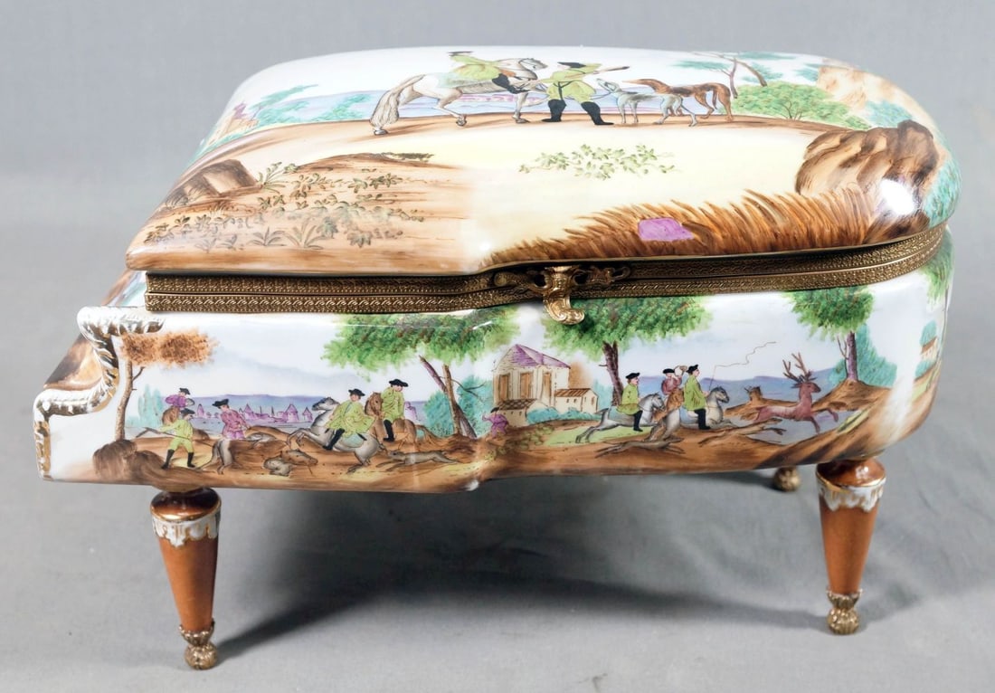 Porcelain Piano Shaped Box: 15" W 9" H 9" D