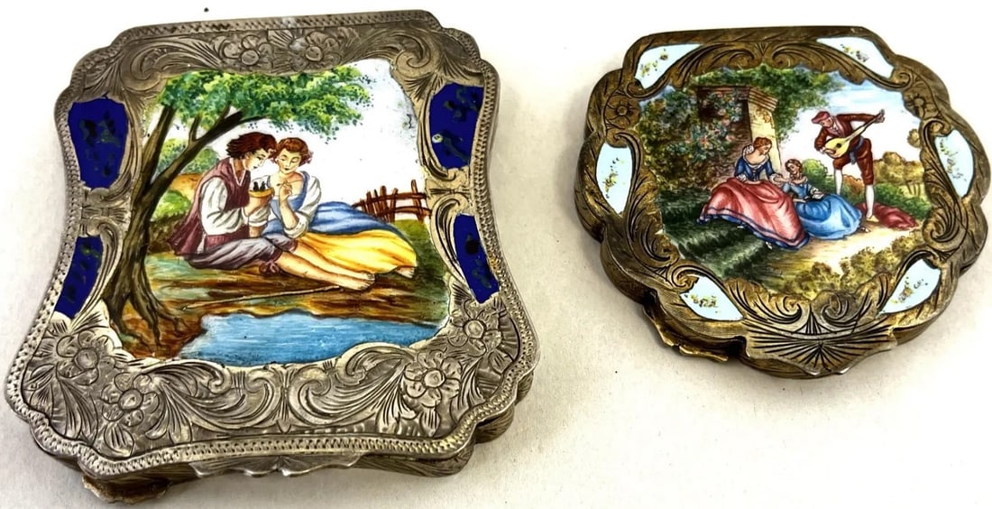 Two European French Silver Enameled Compacts (1 of 5)