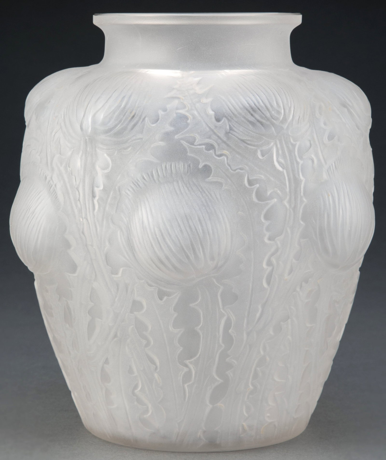 Rene Lalique Clear and Frosted Glass Domr?my Vase, circa 1926: R. Lalique Clear and Frosted Glass Domremy Vase, circa 1926 Marks: R. LALIQUE FRANCE M. p. 434, no. 979 Dimension: 8-5/8 inches (22 cm) The career of the famed jewelry designer, glassmaker, and decora