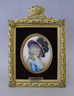 19TH CENTURY IVORY MINIATURE IN GILT BRONZE FRAME: 19TH CENTURY IVORY MINIATURE IN GILT BRONZE FRAME SIGNED DERVAL. H: 7 1/2" W: 5 1/4"