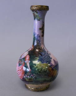 LIMOGES ENAMEL VASE: LIMOGES ENAMEL VASE. MEASURES H: 4 1/4"