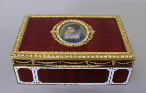 FRENCH ENAMEL BOX WITH PORTRAIT ON IVORY JEWELLED: FRENCH ENAMEL BOX WITH PORTRAIT ON IVORY JEWELLED. MEASURES H: 1 1/4" W: 3 3/4"