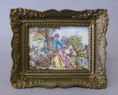 19TH CENTURY FRENCH ENAMEL PLAQUE IN FRAME: 19TH CENTURY FRENCH ENAMEL PLAQUE IN FRAME. MEASURES H: 3 1/4" W: 4 1/4"