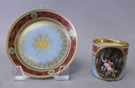 ROYAL VIENNA 19TH CENTURY CUP AND SAUCER: ROYAL VIENNA 19TH CENTURY CUP AND SAUCER. THE SAUCER MEASURES 5" DIAMETER AND THE CUP MEASURES H: 2 1/4"