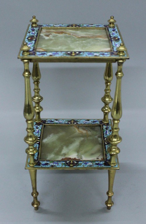 FRENCH CHAMPLEVE ENAMELLED AND MARBLE STAND: FRENCH CHAMPLEVE ENAMELLED AND MARBLE STAND. THE STAND MEASURES H: 10 1/2" W: 5"