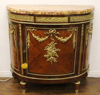 19TH CENTURY ORMOLU MOUNTED MARQUETRY COMMODE: 19TH CENTURY ORMOLU MOUNTED MARQUETRY COMMODE. MEASURES H: 43 3/4" W: 45 3/4"