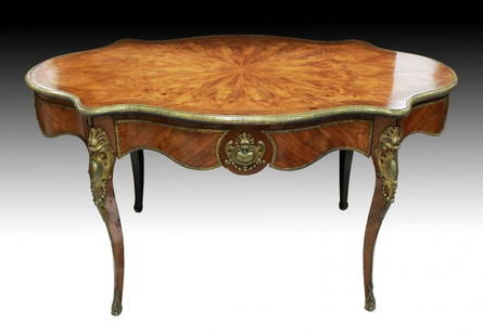 French Inlaid Center Table: French Inlaid Center Table. Measures 53" X 37" X 34"