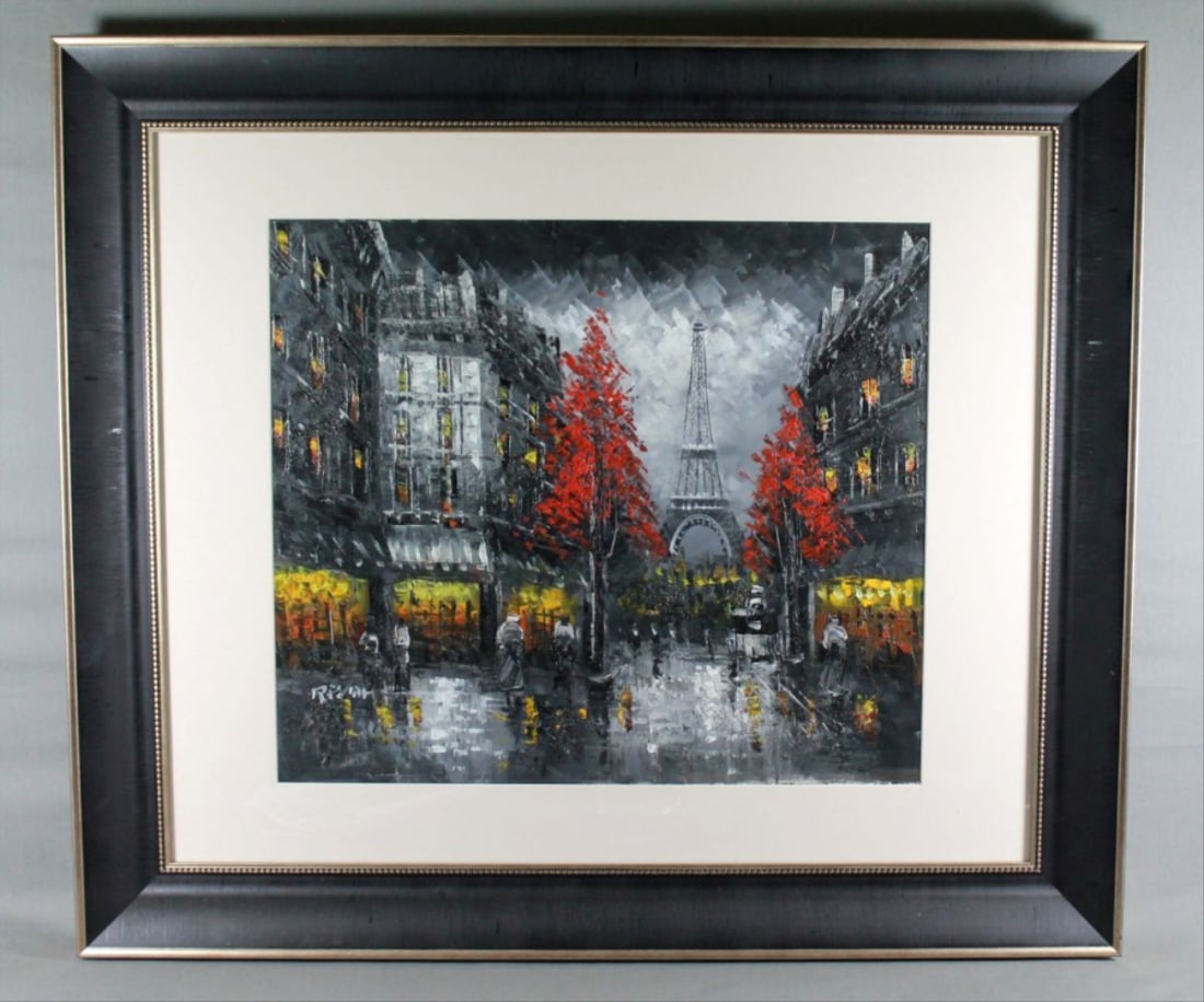 Framed Oil On Board "Paris Scene" Signed (1 of 3)