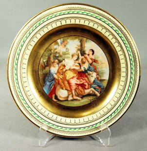 Royal Vienna Plate Titled "The Rape Of Europa": 10.5" Diam Du Paquier began producing Viennese porcelain by 1718, making Vienna the second-oldest manufacturer of hard-paste porcelain in Europe. In 1744, facing financial difficulties, du Paquier sol