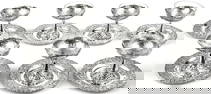Six silver Plate fruit Compotes with Crystal Inserts and Also Six Matching Underplates 6.5"