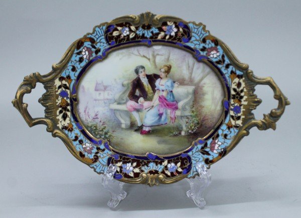 FRENCH CHAMPLEVE ENAMELLED PLATE: FRENCH CHAMPLEVE ENAMELLED PLATE. THE PLATE MEASURES 5 1/4" X 8"