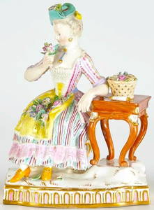 19th Century Meissen Porcelain Figure of Lady Depicting the Sense of Smell
