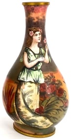Antique French Limoges Enameled Foil Over Copper Cabinet Vase