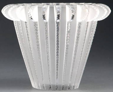 Rene Lalique, a Royat vase glass vase, model 10-921: Rene Lalique, a Royat glass vase, model 10-921 Rene Lalique (French, 1860-1954). "Royat vase "Royat" vase in clear and frosty glass Height 6 1/8 inches. Diameter 7 7/8 inches Ren? Lalique, Paris 2011,