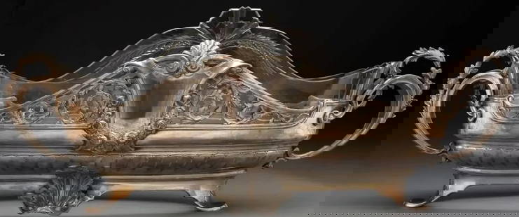 Large 24.5" German Silver-Plated Metal Centerpiece: Large 24.5" German Silver-Plated Metal Centerpiece Circa 1905 Marks: Orfebreria anezin, 38, (Eagle)Diemention: 9-3/8 X 24-1/2 X 9 inches (23.8 X 62.2 X 22.9 CM) Valerio collection
