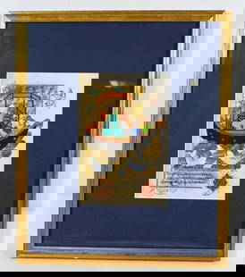 Indian Colored Print: 15" H 12.5 " W