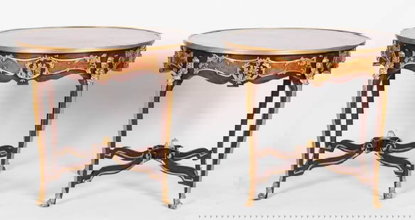 Pair Of Louis Xv Style Gilt Mounted Gueridons: 35 inches diameter; 30 1/2 inches high
