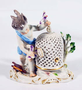 Meissen "The Elements - Air" Porcelain Figure: 4.5" W 5" H Meissen porcelain or Meissen china was the first European hard-paste porcelain. Early experiments were done in 1708 by Ehrenfried Walther von Tschirnhaus. After his death that October, Joh