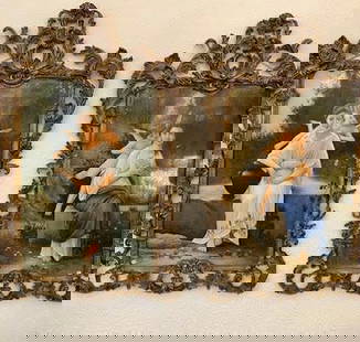 Large Pair Of Hand Painted Porcelain Plaques In Bronze: Approximately 36 x 24 x 1 inches