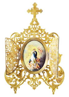 Framed Ecclesiastical Plaque W/ Bronze Frame: Framed Ecclesiastical Plaque W/ Bronze Frame. Measures H: 22" W: 15"