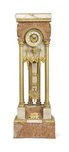 French Ormolu-Mounted Onyx And Marble Pedestal-Clock: Late 19th Century French Ormolu-Mounted Onyx And Marble Pedestal-Clock. This longcase stunning pedestal clock is crafted from beautiful pink-veined white onyx and marble and ormolu (gilt bronze). 52