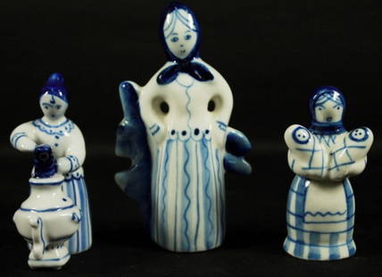 Set Of 3 Russian Porcelain Figures: Set Of 3 Russian Porcelain Figures. Measures H 5" W 2 1/2"