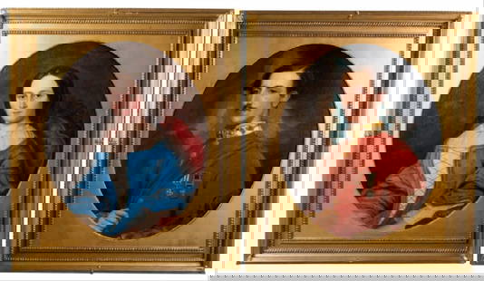 After Benjamin Hudson "Lady In Blue Dress & Her: 30 1/2 X 25 1/4 Inches Each, Oil On Canvas One With Signature B. Hudson Lower Left Provenance. Benjamin Hudson Is A British Painter. Benjamin Hudson Has Had Several Gallery And Museum Exhibitions,