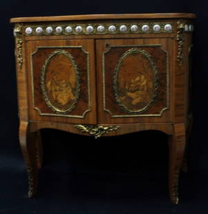 Inlaid French Style Chest With Porcelain Mounts: Measures 33 1/4" X 35"
