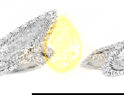4.03Ct Yellow Pear Shaped Diamond Engagement Ring: Diamond, Gold Ring The Ring Features A Light Yellow Pear-Shaped Diamond Measuring 12.65 X 8.07 X 5.33 Mm And Weighing 4.03 Carats, Enhanced By Full-Cut Near-Colorless Diamonds Weighing A Total Of Appr