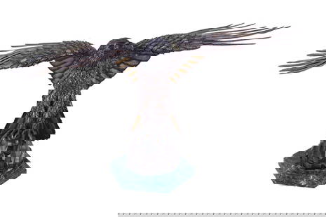 Figure Of An Eagle: bronze unsigned mounted to a green marble base 42 inches wide; 16 inches high