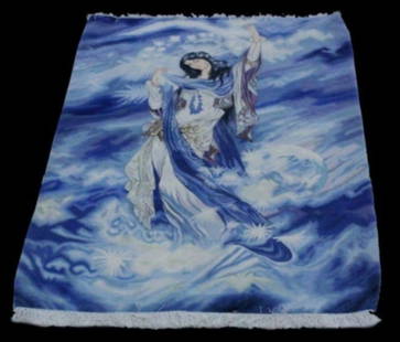 Pictorial Tabriz Rug: Pictorial Tabriz Rug. Measures 41" X 25"