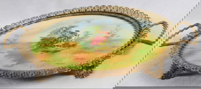 Sevres Style Centerpiece Tray: Sevres Style Centerpiece Tray, Measures 1 1/2" X 12" The Manufacture nationale de Sevres is one of the principal European porcelain manufactories. It is located in Sevres, Hauts-de-Seine, France. It