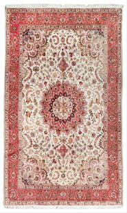 A Tabriz Wool And Silk Rug: A Tabriz Wool And Silk Rug 20Th Century 9 Feet 5 Inches X 6 Feet 5 Inches.