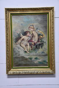 Large Oil On Canvas - Cherubs 33" X 24": Oil On Canvas - Cherubs 33" X 24"