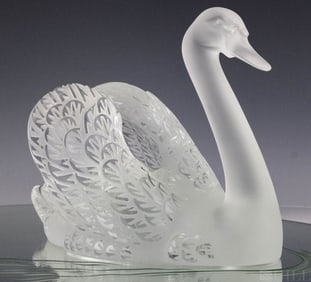 Lalique Frosted Crystal Swan and Miroir Cygnes Centerpiece