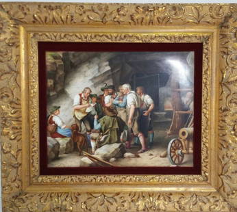 Kpm Hand Painted Porcelain Franz De Fregger Tyrol: KPM Hand Painted Porcelain Franz de Fregger Before Uprising Tyrol Antique Continental Art Pottery Framed Plaque. Provenance: Acquired from the local estate of a central Florida business and community