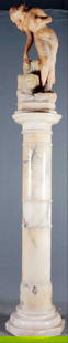 Alabaster Figural Table Lamp On Stand: 67" H 11' Diam