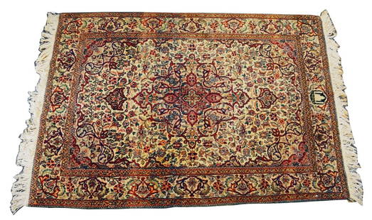 Indo-Kashan Throw Rug: 60" X 41.5"