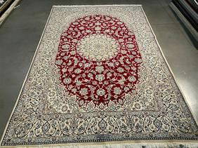 Large Authentic Persian Nain Handmade Silk and wool Floral Rug Signed by Weaver Habibian: Large 7' x 10' Authentic Persian Nain Handmade Silk and wool Floral Rug Signed by Weaver Habibian 100% wool pile and silk highlights in excellent condition Red, Ivory, blue, and multi-accent colors Ha